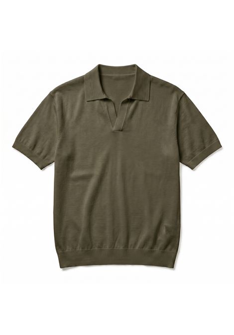 Paolo Pecora Milano Men's Cotton Knit V-Neck Polo - Olive Green PAOLO PECORA |  | A043 F1005407